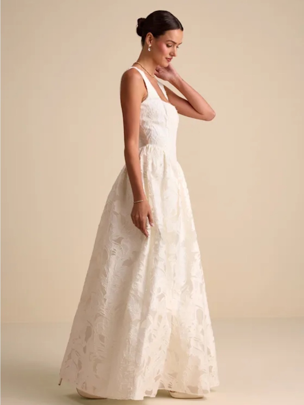 NWT Lulus Corsen Ivory Floral Jacquard Corset A-Line Maxi Dress - Picture 5 of 15